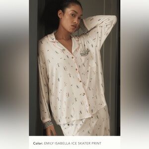 new medium Anthropologie briar piped pajama top button down ice skate winter ski